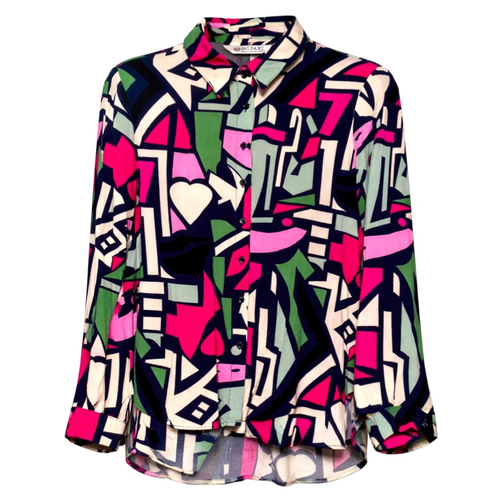Big Dart Retro Avant Garde Geometric Button Up Shirt Women 14 Pop Art Eclectic